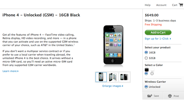 Apple Is Now Selling Unlocked iPhone 4 Handsets From $US650