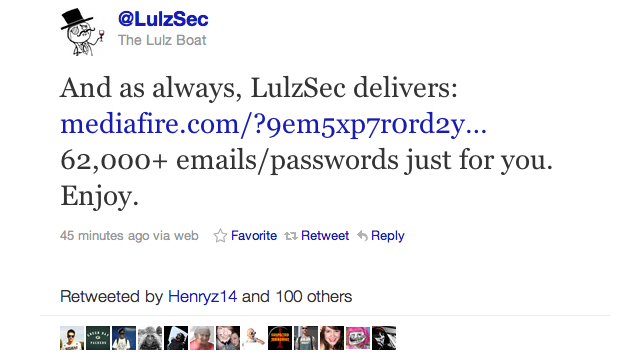 LulzSec Leaks 62,000 Email/Password Combo Internet Goodie Bag