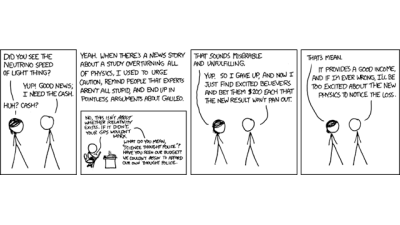 XKCD Comic: Hedging Against Those Faster-Than-Light Particles