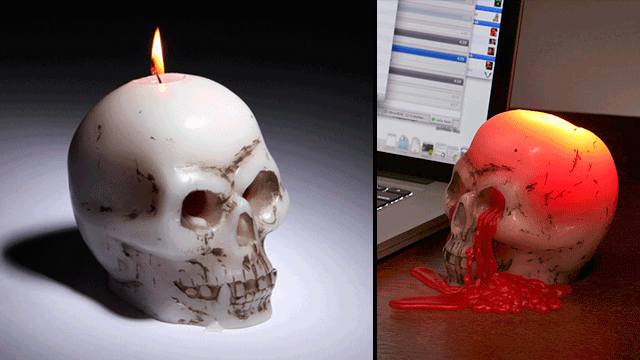 Nothing Says Halloween Like A Bleeding Skull Candle