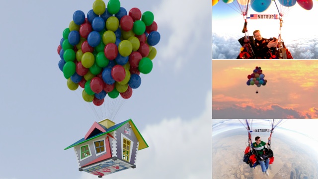 A Guy Wants To Fly Across The Atlantic Ocean Using Balloons In The Style Of UP