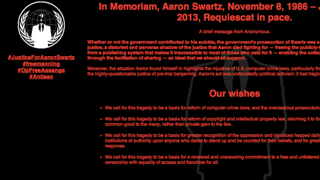 Anonymous Hacks MIT In Aaron Swartz’s Name