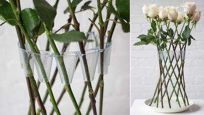 Clever Plastic Brace Turns Long-Stemmed Flowers Into Their Own Vase