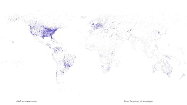 A Map Of The World As Plotted By Airports