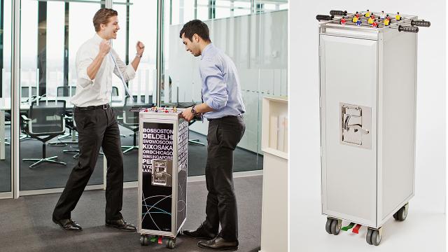 Brilliantly Compact Foosball Tables Made From Aeroplane Food Trolleys