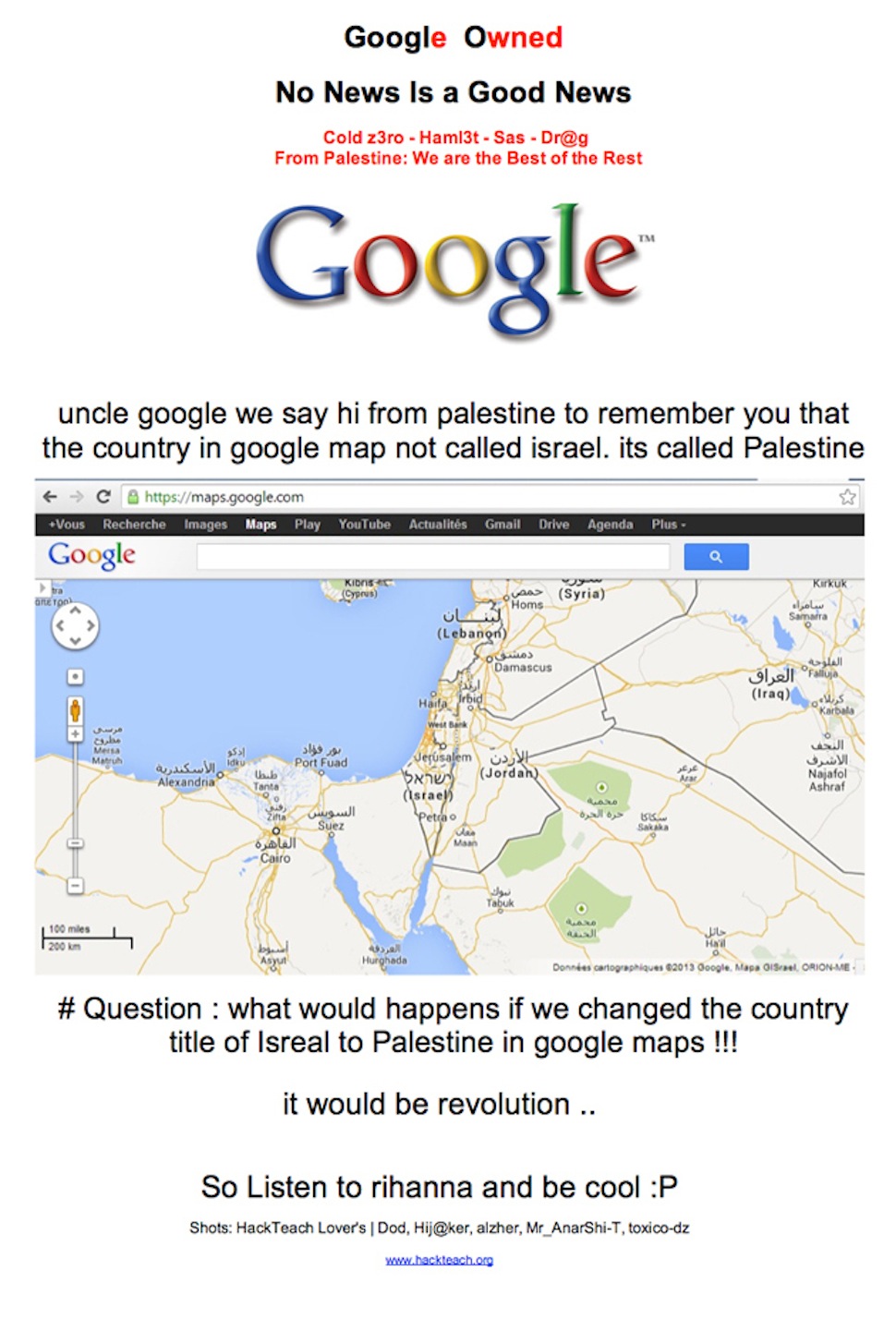 Hackers Hit Google Palestine And Deface The Front Page