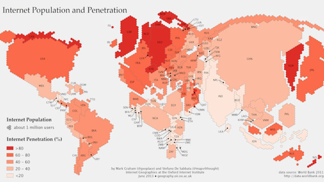 Here’s A World Map Adjusted For Each Country’s Internet Population
