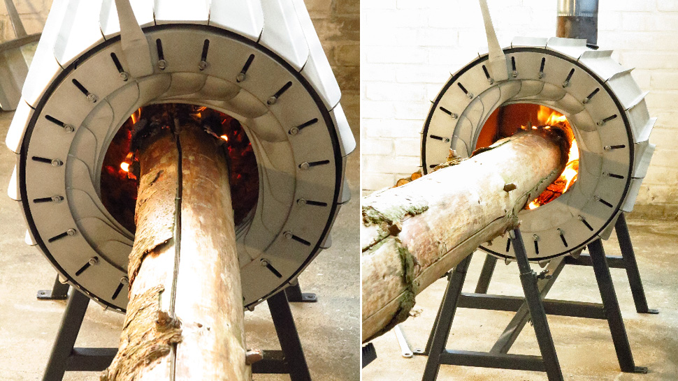Who Needs An Axe When This Wood Stove Swallows Tree Trunks Whole?