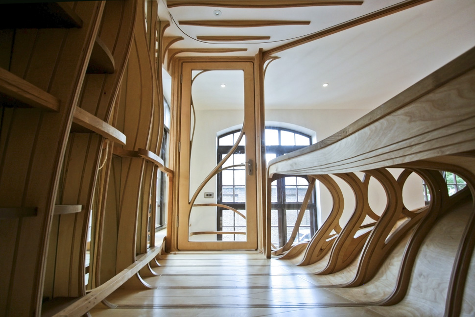 Bendy Wooden Room Snaps Together Like Tetris, Takes Over House