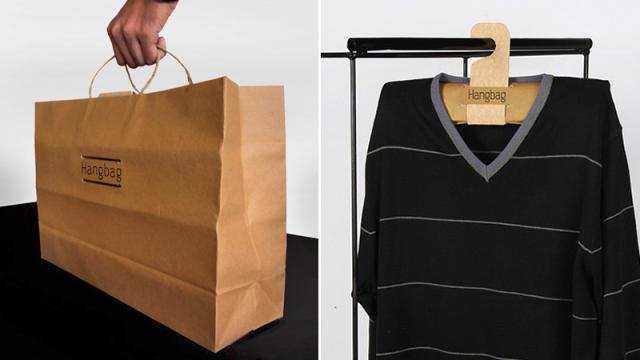 A Paper Shopping Bag That Transforms Into A Hanger Back Home