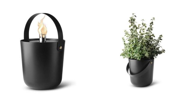 This Slick Steel Bucket Holds A Flame Or A Fern: Your Choice