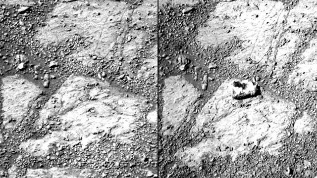 Rock Mysteriously Appears In Front Of The Mars Opportunity Rover