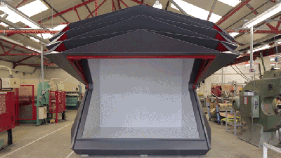 These Origami-Inspired Kiosks Fold Open And Closed Like Paper Fans