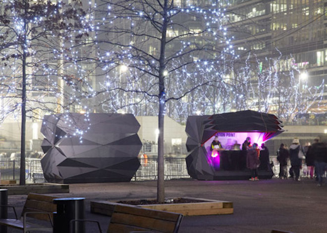 These Origami-Inspired Kiosks Fold Open And Closed Like Paper Fans