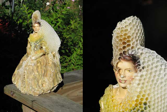 An Artist And Her Bees Create Beautiful Honeycomb-Draped Sculptures