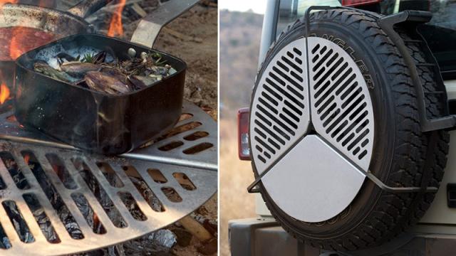 A Campfire Grill That Hugs Your Spare Tyre For Easy Storage