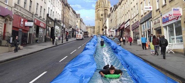 Would You Go For A Ride On This Massive Slip ‘n Slide On A City Street?