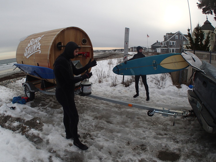 A Mobile Sauna For After Surfing A Snowy Beach