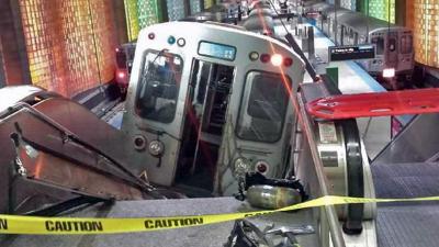 Train Derails At Chicago Airport, Makes It Halfway Up The Stairs