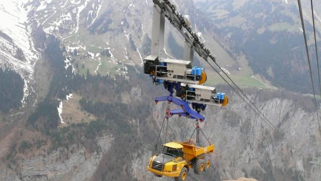 Truck Transported On A Ropeway Going Up A 1646m Mountain