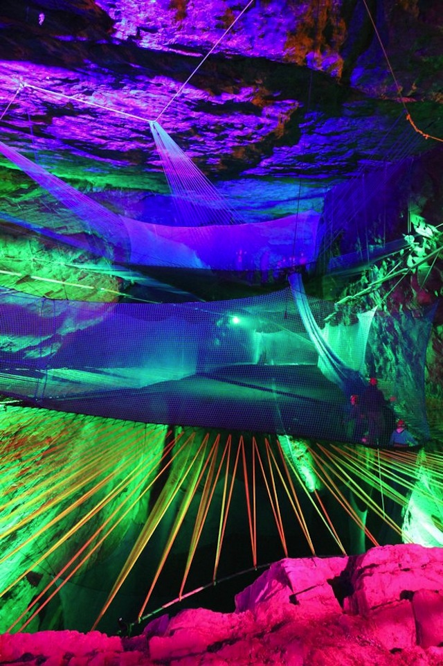 The Coolest Trampoline On Earth Is Suspended Inside A Huge Cavern
