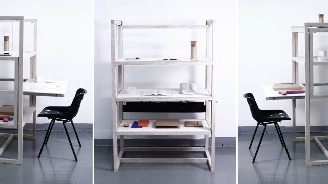 The Perfect Family Work Surface: Three Desks, One Shelving Unit