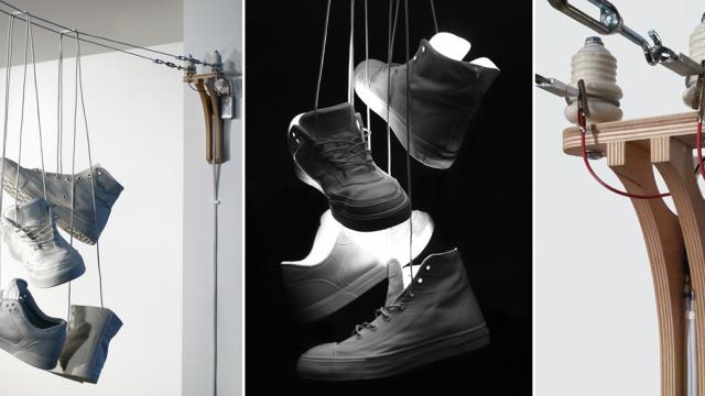 A Lamp That Looks Exactly Like Sneakers Tossed Over Power Lines