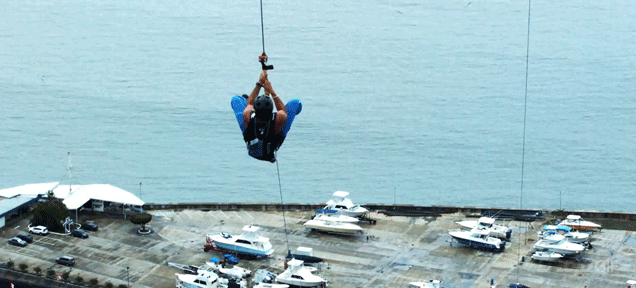 Mad Guys Ride The Largest Urban Zip-Line In The World