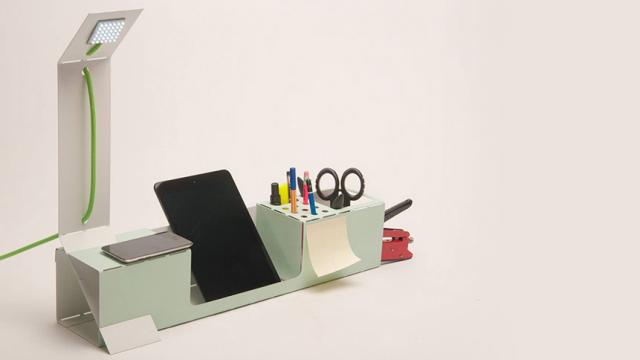 This Desk Tidy Folds Into Shape From A Sheet Of Laser-Cut Steel