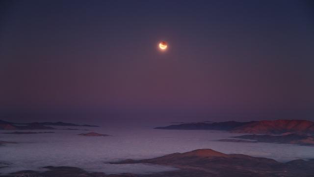 Beautiful View Of The Lunar Eclipse Over The Pacific Coast