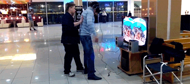 A Bunch Of People Wearing Oculus Rifts And Falling On Their Butts