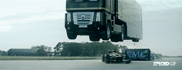 Insane Video Of A Truck Jumping Over A Formula 1 Car At Full Speed