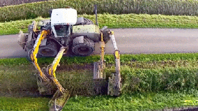 Watching This Tractor Mowing A Roadside Ditch Is Hypnotising