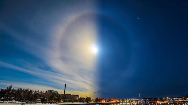 Sun And Moon Align To Create Stunning Two-Faced Ice Halo