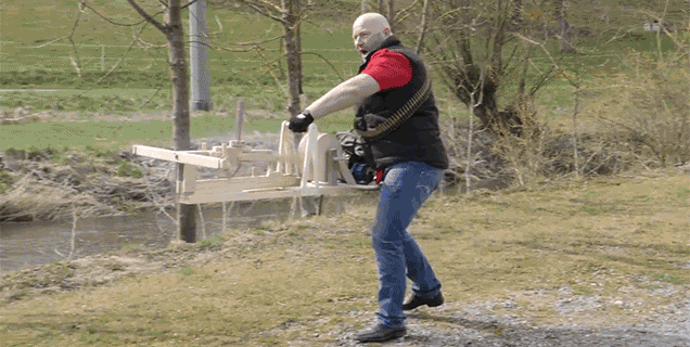 Stop And Stare In Awe At A Chainsaw-Powered Marble-Firing Machine Gun
