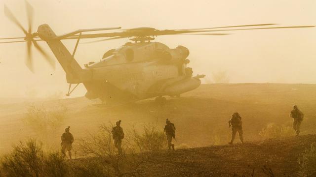 US Marines Leaving A Super Stallion Helicopter Looks Like A Movie Scene