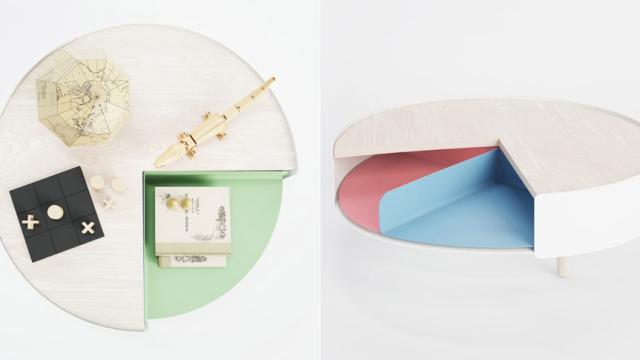 This Pie Chart-Style Coffee Table Hides Mess Quarter By Quarter