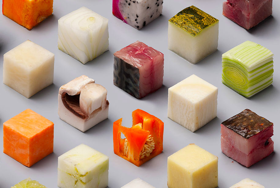 This Is A Real Photo Of Different Types Of Food Cut Into Identical Cubes