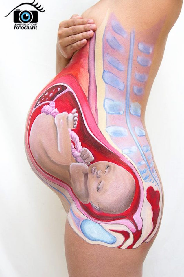 Bodypaint Shows How A Baby Fits Inside A Pregnant Woman’s Body