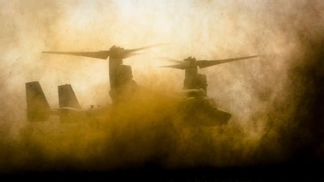 This Is A Photo Of An Osprey Aircraft, Not A Moody Painting