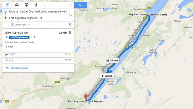Google Maps Now Suggests Riding The Loch Ness Monster Instead Of A Bus