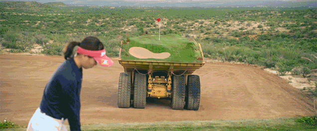 A Moving Course Built On Giant Dump Trucks Finally Makes Golf Exciting