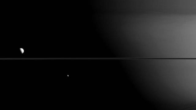 Mimas And Dione Beam Up At Saturn In A Stunning Portrait
