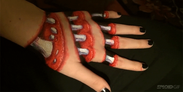Creepy Body Painting Makes It Look Like You Can See The Guts And Bones Of A Hand