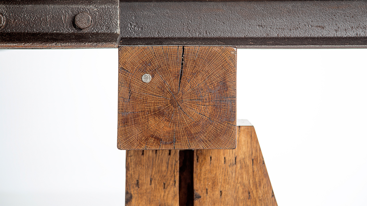 Steel And Wood From A Salvaged Railroad Support This Rustic Ping Pong Table