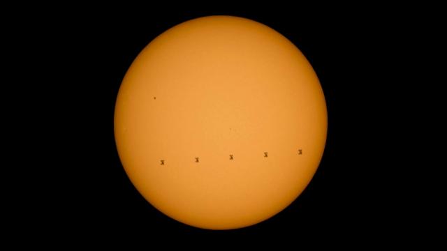 A Beautiful Composite Image Of The ISS Crossing The Sun