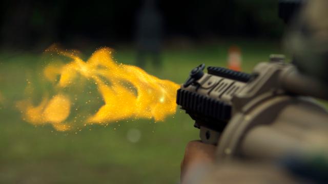 The Golden Glittery Fireworks Of A Grenade Launcher Captured In A Photo
