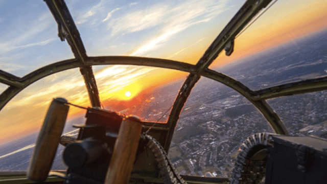 Awesome View Of A Sunset Through The Nose Of An Old B-25 Bomber