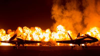 F-18s Against A Wall Of Fire Totally Look Like They’re Escaping Explosions