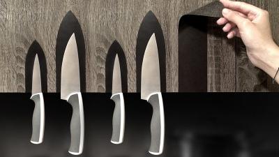 Clever Magnetic Stickers Turn Any Flat Surface Into A Knife Holder
